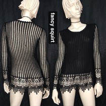 vintage vintage hollow perspective baroque lace long-sleeved top