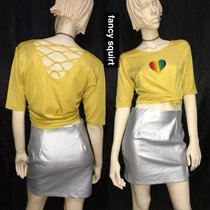 vintage90s unique seven-color multicolored love fun intertwined straps halter pearlescent short-sleeved retro T-shirt top