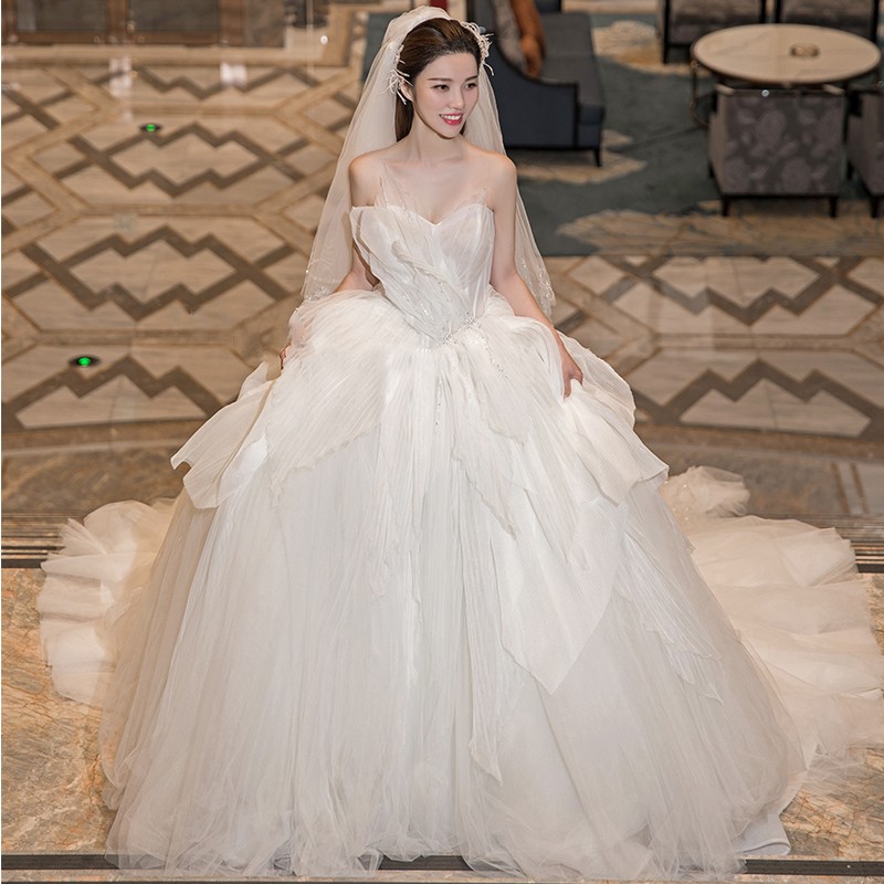 Breasted main wedding dresses 2021 new brides 2022 light out of the house Veil Woman Minimalist Little Subfarted Big Trailing