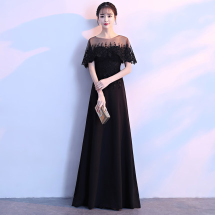 黑色晚礼服裙女2018新款长款端庄大气高贵优