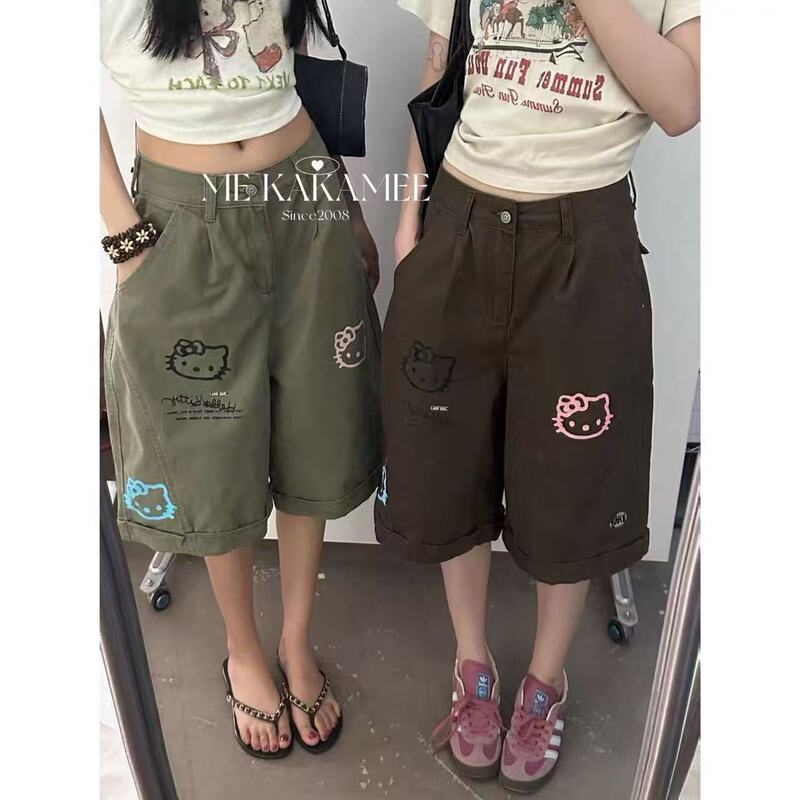 0602【Nana's New Arrivals】Timi Kt Cat Denim Cropped Pants, Non-Fading, Non-Exchangeable, Meina Bottoms 8857