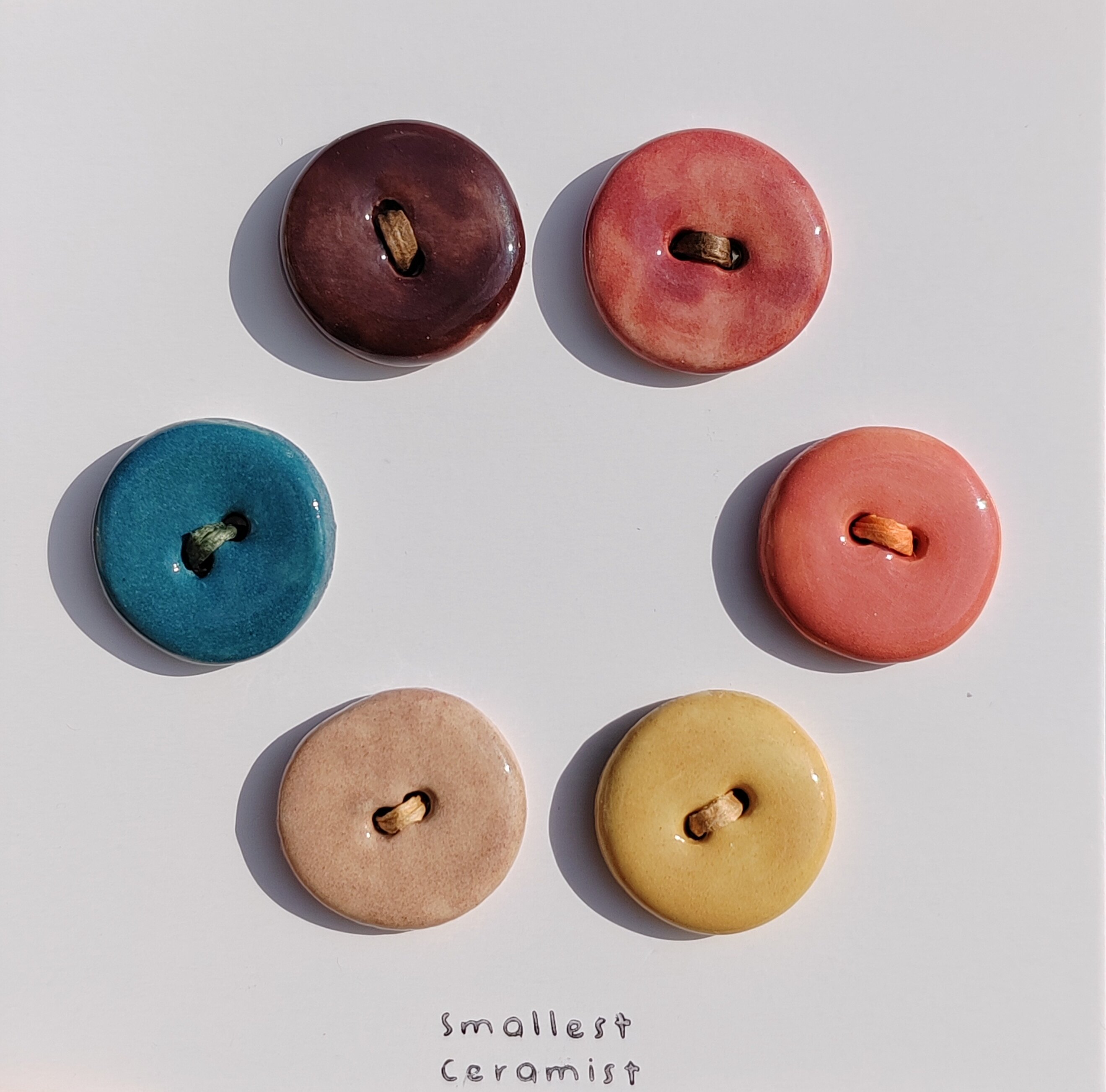 17mm ミックスカラー セラミックボタン 6個セット、ヴィンテージ手描きクラシックスタイル