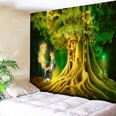 Гобелен 超大网红墙布挂布抖音直播背景墙壁布风景挂毯麋鹿大树ins床头布