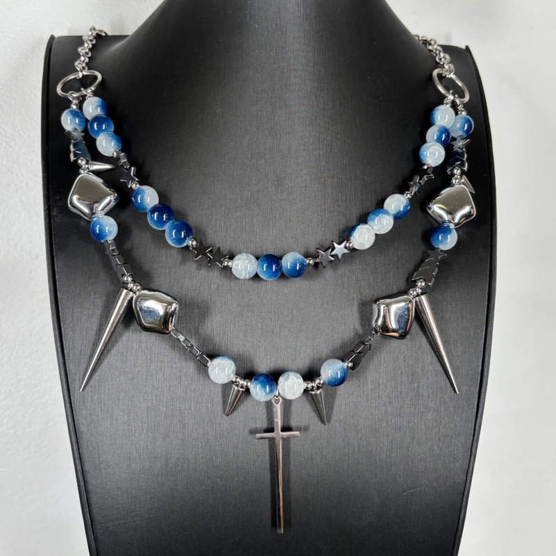 Niche Design Necklace, Punk Style, Y2K Rivet Handmade High-End Double-Layer Stainless Steel Heavy-Duty Beaded Necklace