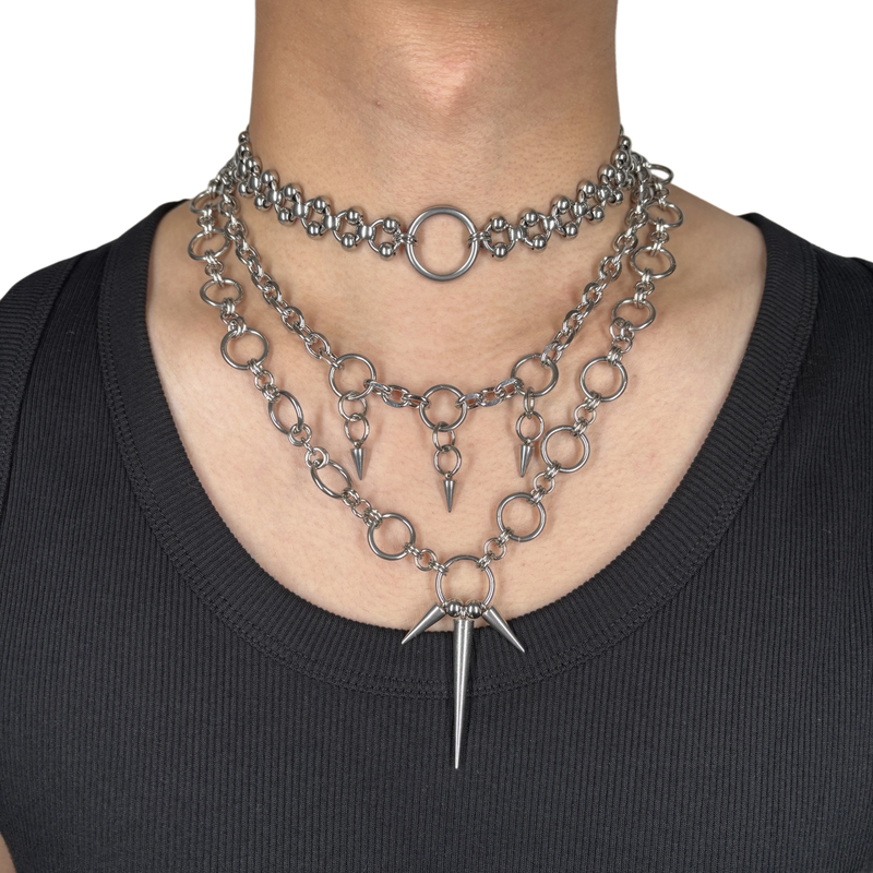 Titanium Steel Subculture Punk Style Spikes/Rings Niche Trendy Cool Hip-Hop Multi-Layered Stacking Necklace Set Titanium Steel Subculture Punk Style Spikes/Rings Niche Trendy Cool Hip-Hop Multi-Layered Stacking Necklace Set