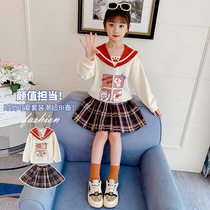 Girls  dresses Autumn new Western style childrens clothing college style princess skirt Childrens spring and autumn two-piece suit skirt tide