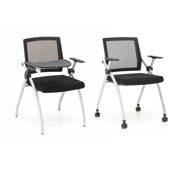 With writing tablet mesh Training chair Mobile folding folding chair with armchair Passenger Chair Four Feet Office Computer Chair