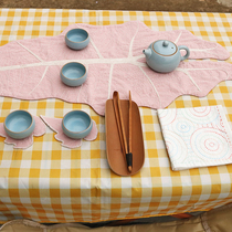 Sashiko embroidery material package hot-planted leaf style pink caramel tea coaster material package DIY fabric 85*32cm
