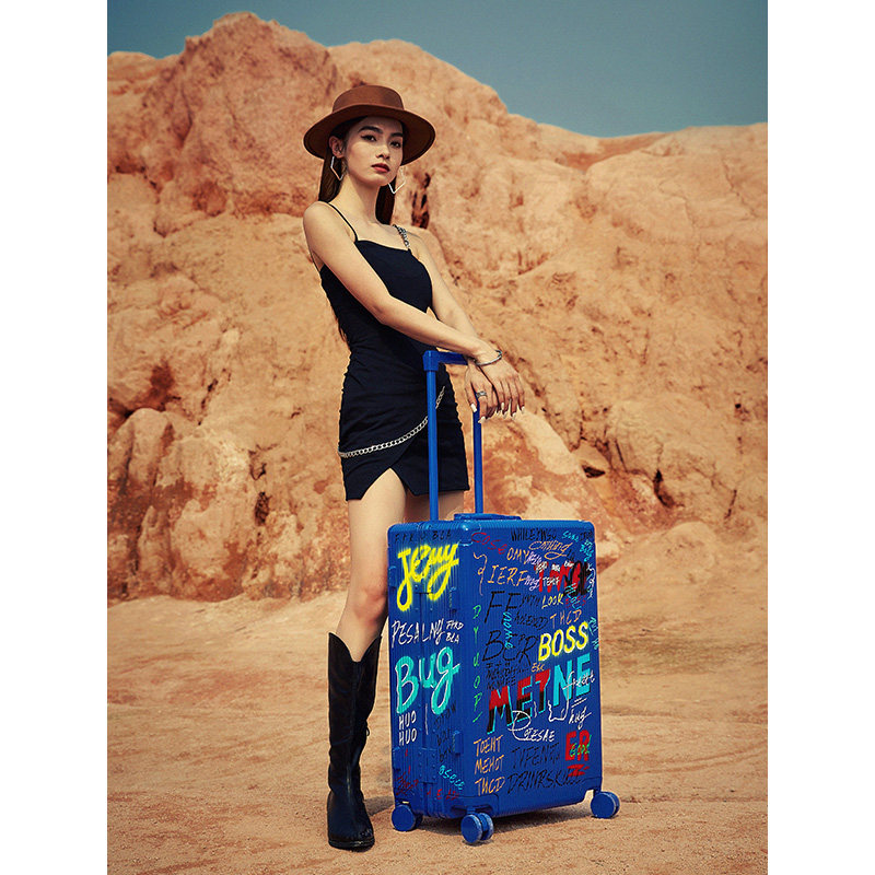 MAYERTRIP New Klein Blue Graffiti Luggage Suitcase 2022 New Trolley Case Travel Carry-on Suitcase 20-inch