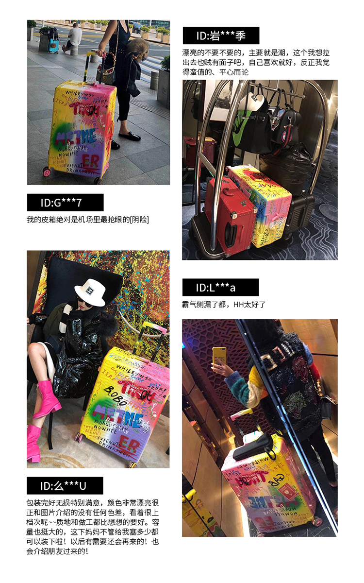 Bản gốc vẽ tay graffiti vali nhôm khung phổ bánh xe 24 inch mật khẩu xe đẩy trường hợp 20 inch nam và nữ vali - Va li shop vali