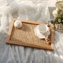 Vine-knitted solid wood desktop tea table Cosmetic Jewelry Containing Trays Nordic Retro Genguan Containing Box Photo Props