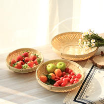  Bamboo woven storage basket rattan woven grass woven tray Kitchen living room coffee table desktop snacks Fruit snacks small storage basket