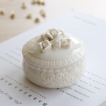 Ceramic Relief Flower First Decorated Case Zakka White Ring Box Home Decoration Pint Photo Background Prop Collection Box