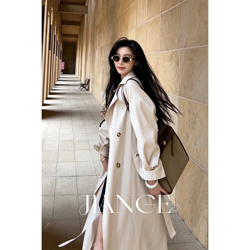 Petite Mid-Length Trench Coat for Women, Loose Vintage Commuter Style, Spring and Autumn Original Coat for Women (Seattle)