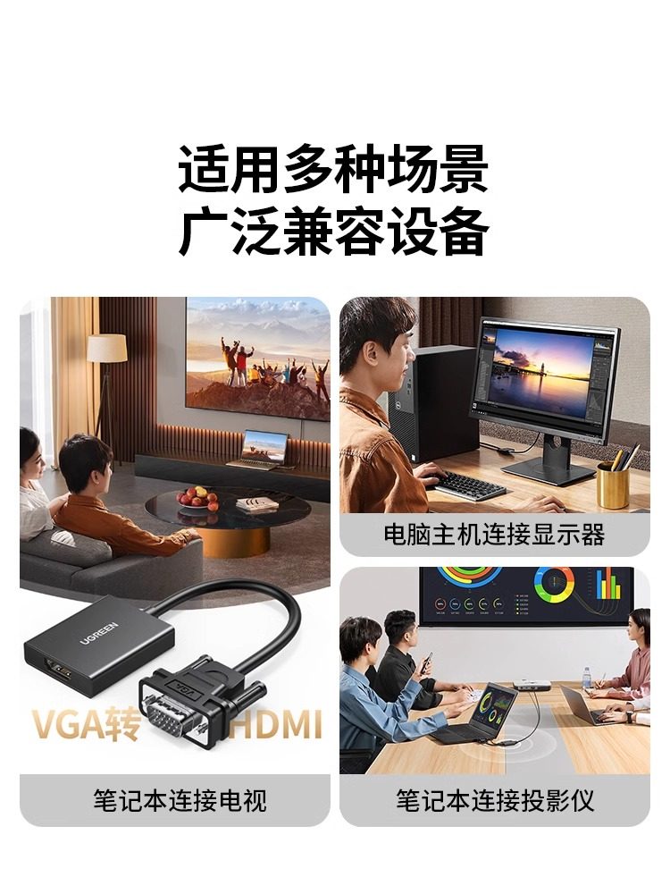 Greenlink Vga to HDMI Converter Laptop Desktop Computer Connection Display Projector Tv High-Definition Cable