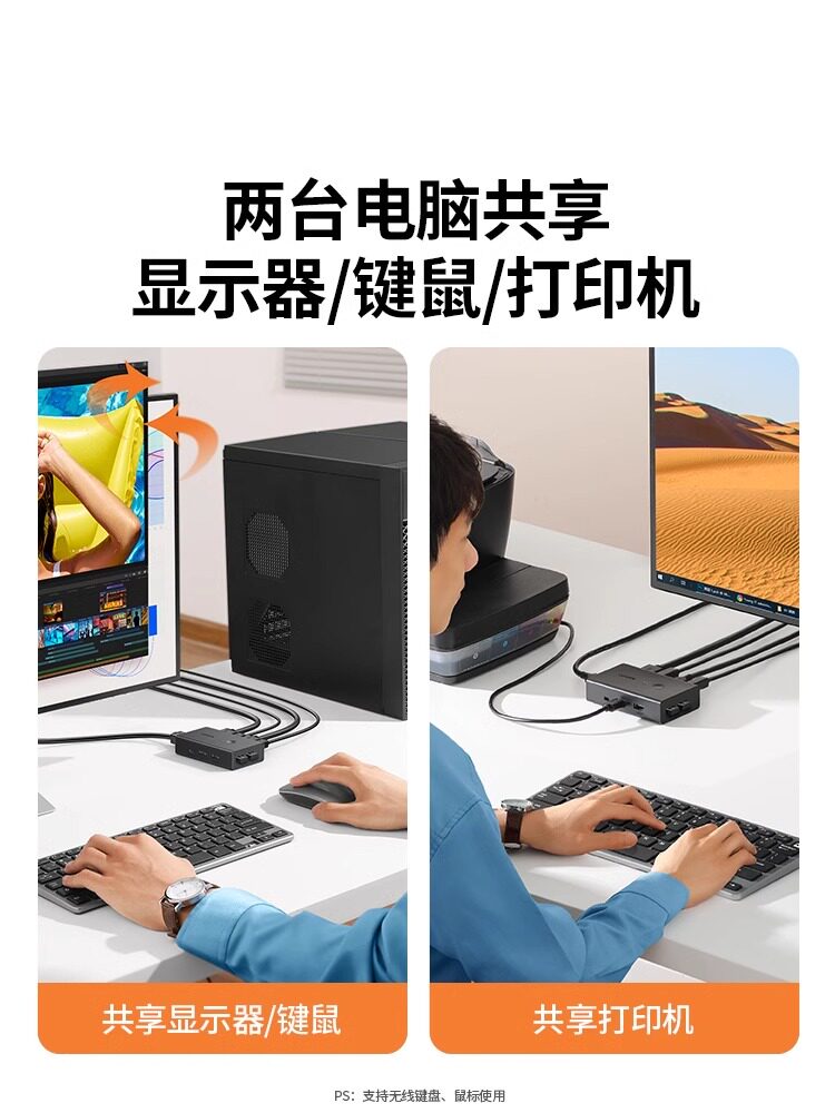 Greenlink Kvm Switch, Two Inputs and One Output, HDMI Screen Switcher, 4K High-Definition, One Set of Mouse and Keyboard to Control Two Computers, Shared USB Monitor and Printer, One-To-Two Splitter