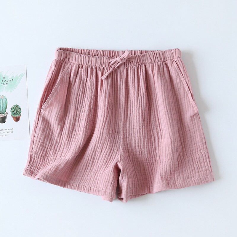 Sleeping Pants Woman Summer Thin PURE COTTON DOUBLE LAYER GAUZE CREPE FABRIC BRIEF FRESHENER PURE COLOR SHORTS SUMMER FULL COTTON HOME PANTS
