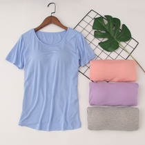 With chest pad T-shirt female modal Cup one-piece pajamas top single home short sleeve sports yoga loose