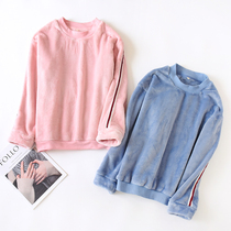 Pajamas top single female flannel winter coral velvet pullover round neck long sleeve home clothes loose can be worn outside
