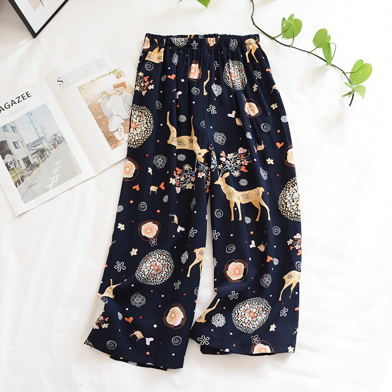 Sleeping Pants Woman Summer Thin payee Cotton cotton silk 7 Pants Artificial Cotton Loose Casual Air Conditioning Pants Home Pants Exterior Wear