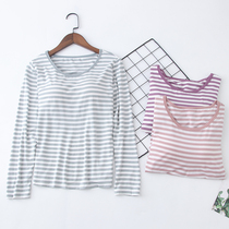 Modal T-shirt with chest pad one-piece long sleeve home pajamas top base shirt pullover round neck loose