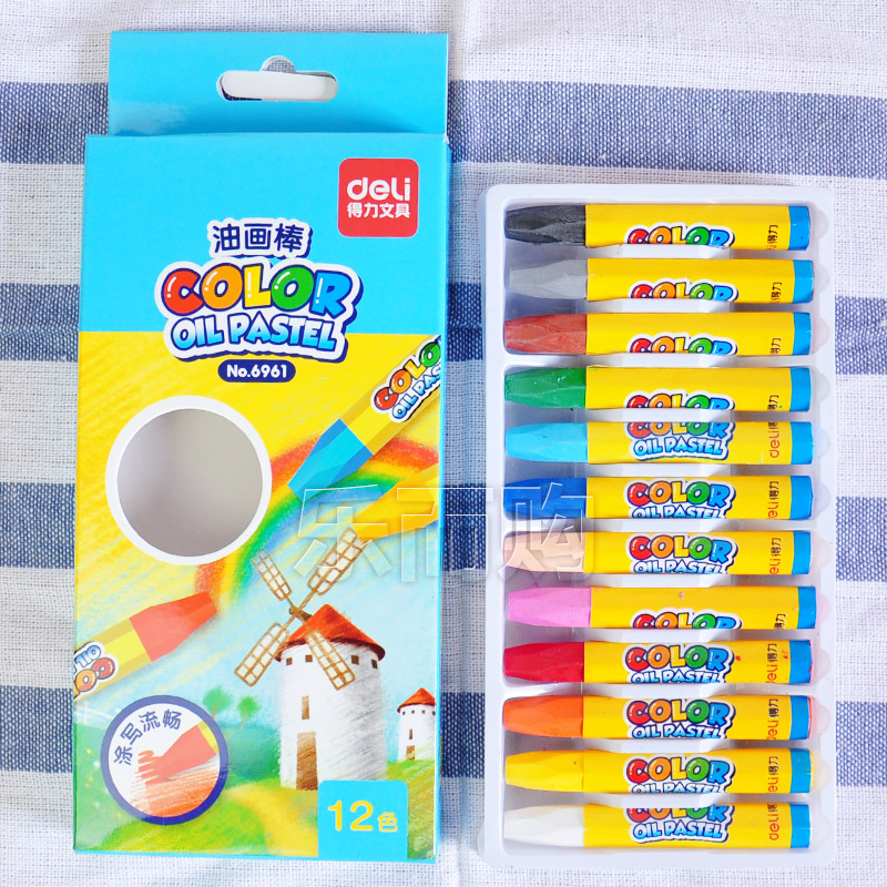 Right-hand deli 6961 oil painting stick crayons graffiti pen Color drawing pen drawing pen 12 color