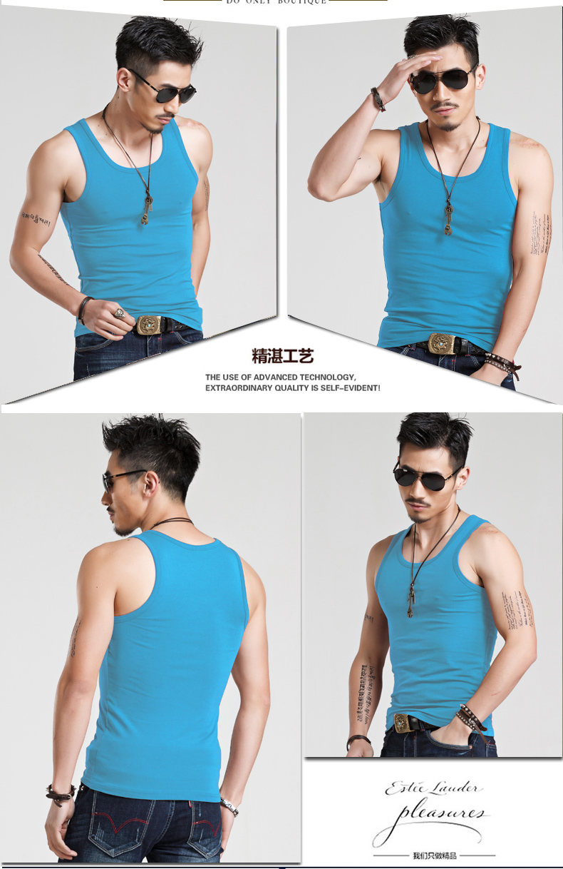 Của nam giới vest cotton Slim fit thể dục thể thao hẹp trở lại cơ sở đàn hồi mùa hè triều bông vest