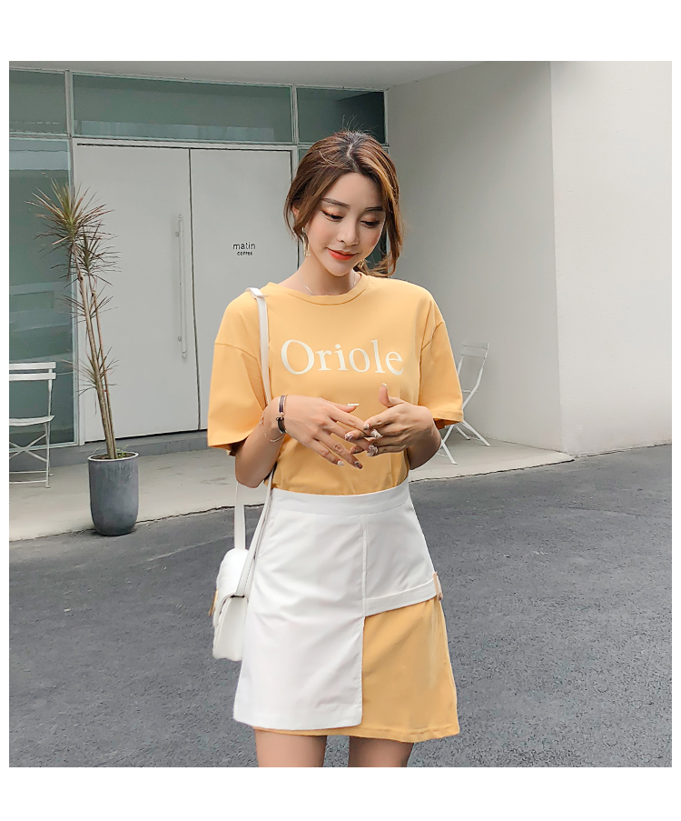 VK旗艦店 韓系印花不規則短袖T恤腰封套裝短袖裙裝