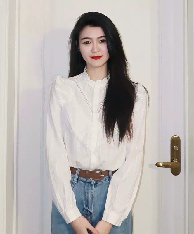 Jiashujun French Light Luxury Brand Early Spring Sweet and Fairy-Like Palace Style Lace Hollow Long-Sleeve Shirt Cs02