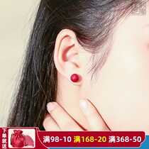 Cinnabar stud earrings Rat year of life earrings drop earrings Purple gold sand S925 ball earrings female red ear line female male