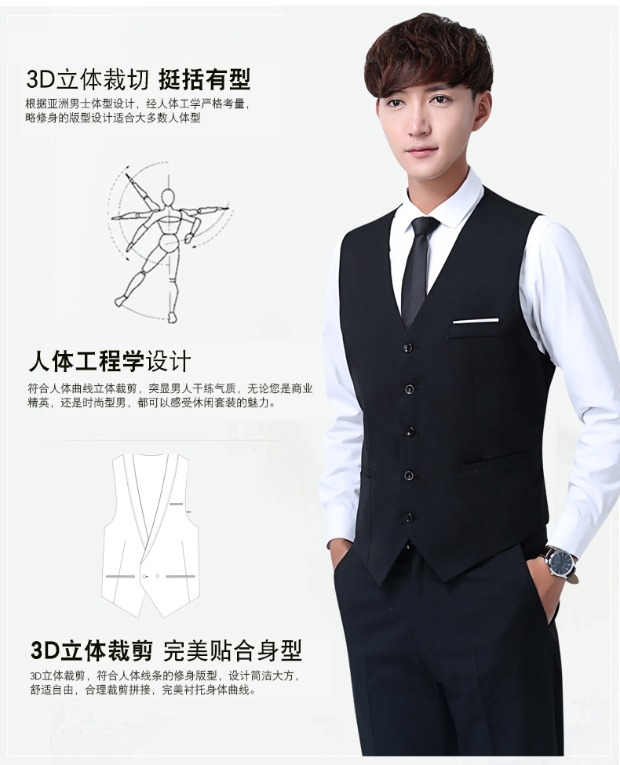Bộ đồ nam màu đen công sở ba mảnh đẹp trai Slim phiên bản Hàn Quốc của chú rể người Anh ăn mặc chuyên nghiệp áo nam