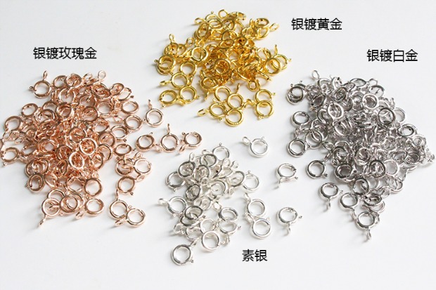 Khóa lò xo tròn S925 mạ bạc bạch kim vàng hồng handmade DIY phụ kiện DIY tay và chân chuỗi vòng cổ nút bạc - Vòng chân cửa hàng phụ kiện