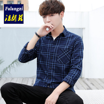 Cotton shirt men long sleeve slim Korean Plaid inch shirt junior students classic check handsome casual shirt