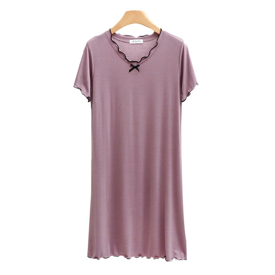 Modal short-sleeved dress summer thin home nightgown loose casual mid-length fungus hem A-line skirt