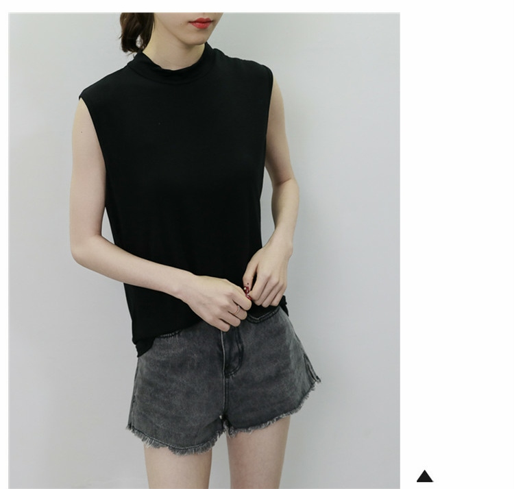 Modal vest quai nữ mùa hè 2018 mới Hàn Quốc phiên bản cao cổ áo không tay áo thun phần mỏng chạm đáy áo sơ mi hoang dã thời trang nữ