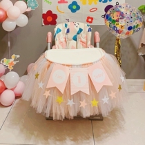 Female Baby One Year Old Birthday Arrangement Tutu Yarn Dining Chair Yarn Skirt Decoration Scene Table Skirt Child Girl Background Wall
