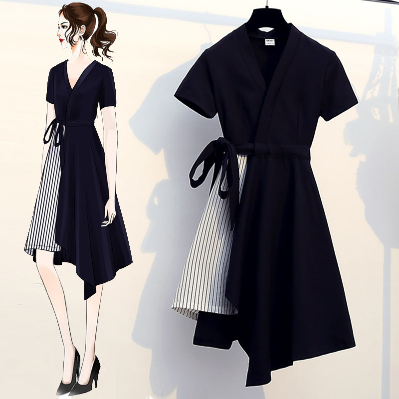 Flying fish high-end plus size women's fat sister 2021 summer wear new age reduction thin cover belly collage continuous dress tide