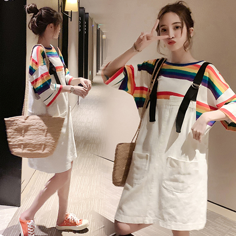 2021 summer wear new fat mm slim early spring heart machine plus size women's strap dress two-piece set spring model