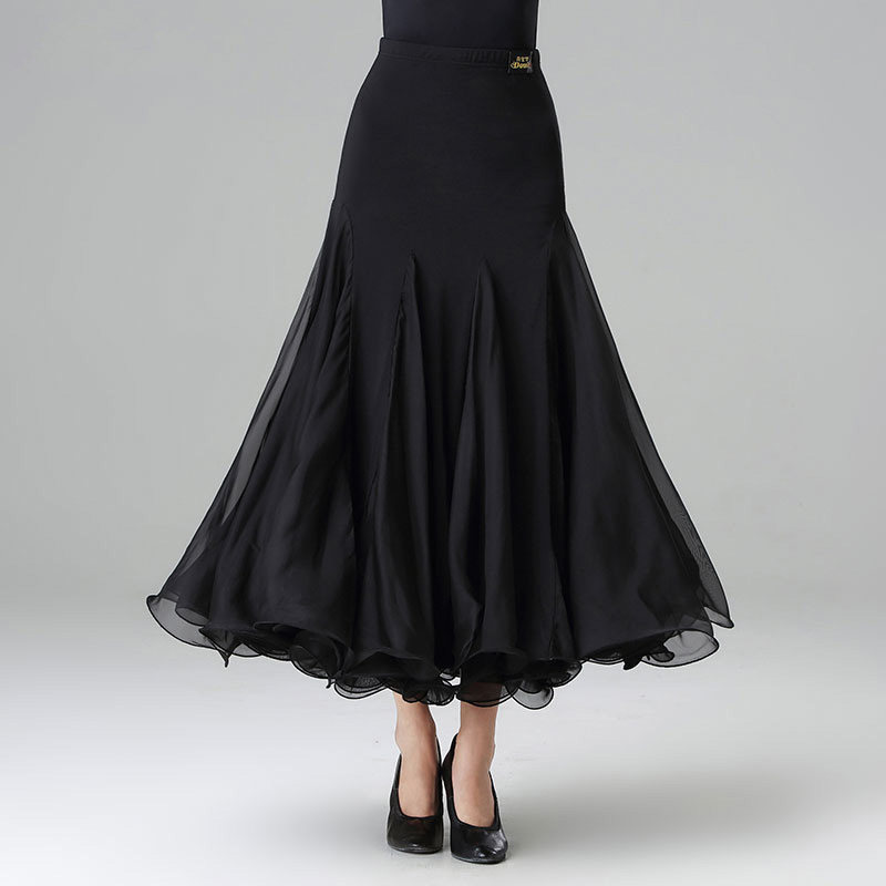 DanBoro spring/summer new waltz puff skirt black modern dance skirt large hem long skirt ballroom dance skirt