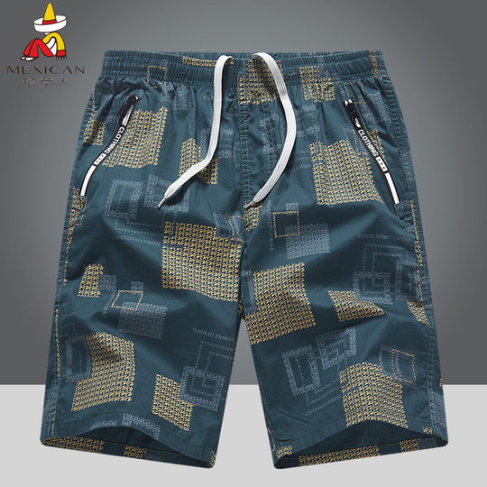 稻草人纯棉男士工装五分短裤印花潮牌休闲运动沙滩裤夏季宽松中裤