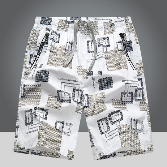 稻草人纯棉男士工装五分短裤印花潮牌休闲运动沙滩裤夏季宽松中裤