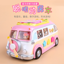 Korea pororo childrens educational multi-function toy car with music English enlightenment early education big bus garage car