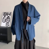 Синее кимоно, мужская осенняя демисезонная очень большая куртка, трендовый джинсовый кардиган для отдыха, китайский стиль, большой размер