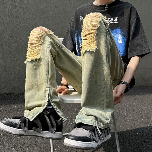 Tide, джинсы, летние штаны с молнией, европейский стиль, свободный прямой крой