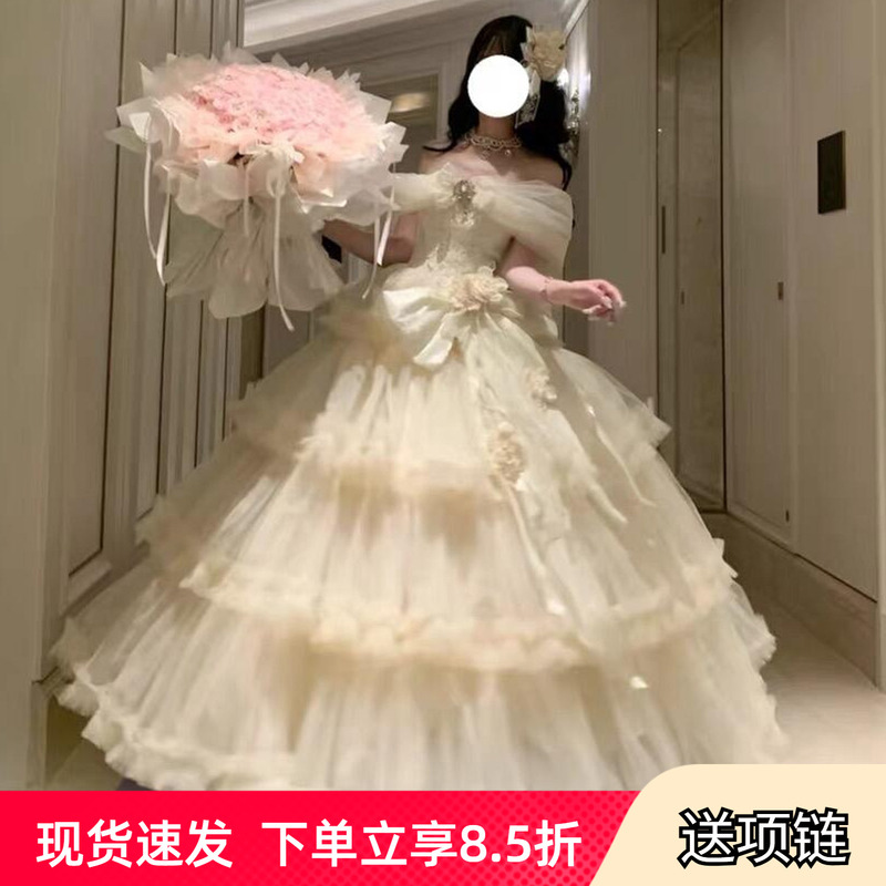 Lolita Pure White Vow Dress Evening Dress Women's High-End Dress Birthday Coming-Of-Age Ceremony Girl Sweet Vocal Princess Dress Lolita Pure White Vow Dress Evening Dress Women's High-End Dress Birthday Coming-Of-Age Ceremony Girl Sweet Vocal Princess Dress