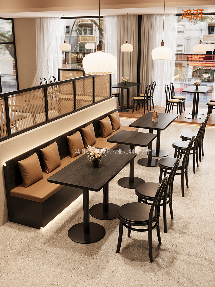 American black retro table and chairs combined commercial table tennis red west restaurant baking shop chair French style western dining table and chairs-Taobao