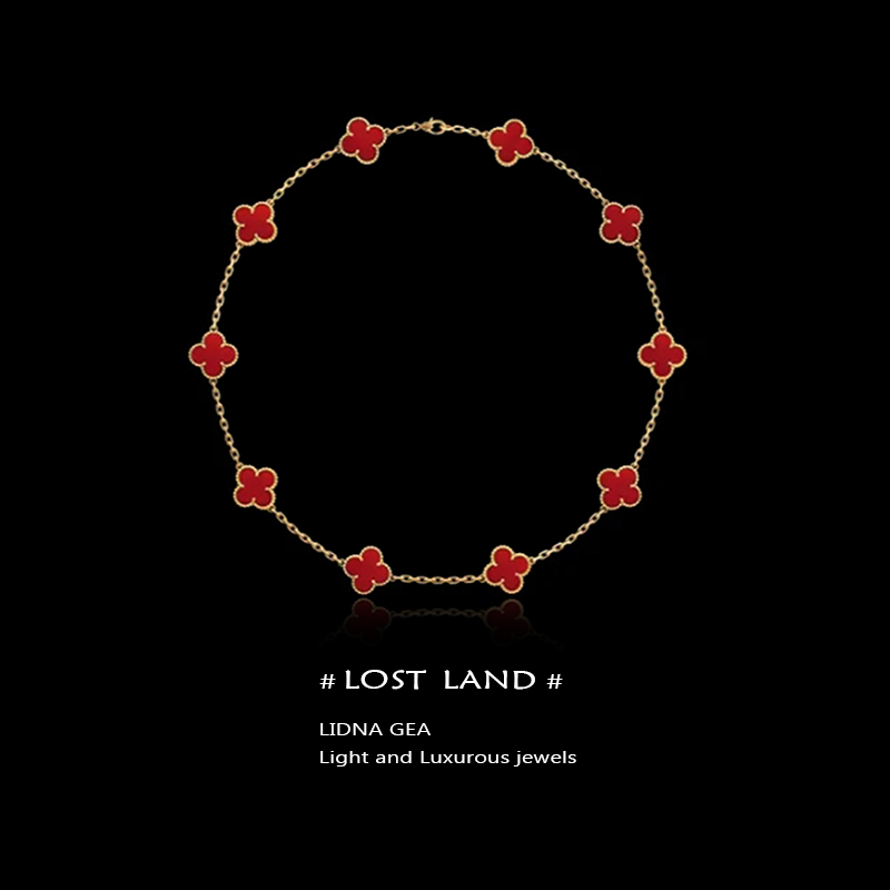 オリジナル「デザイナー」999スターリングシルバー10花四つ葉のクローバーネックレスレディース軽量高級ハイエンドレッドカルセドニーセーターチェーン