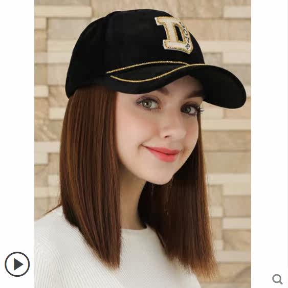 Wig hat as a whole fashion net red winter short hair with wig female web red tides straight hair autumn winter baseball cap