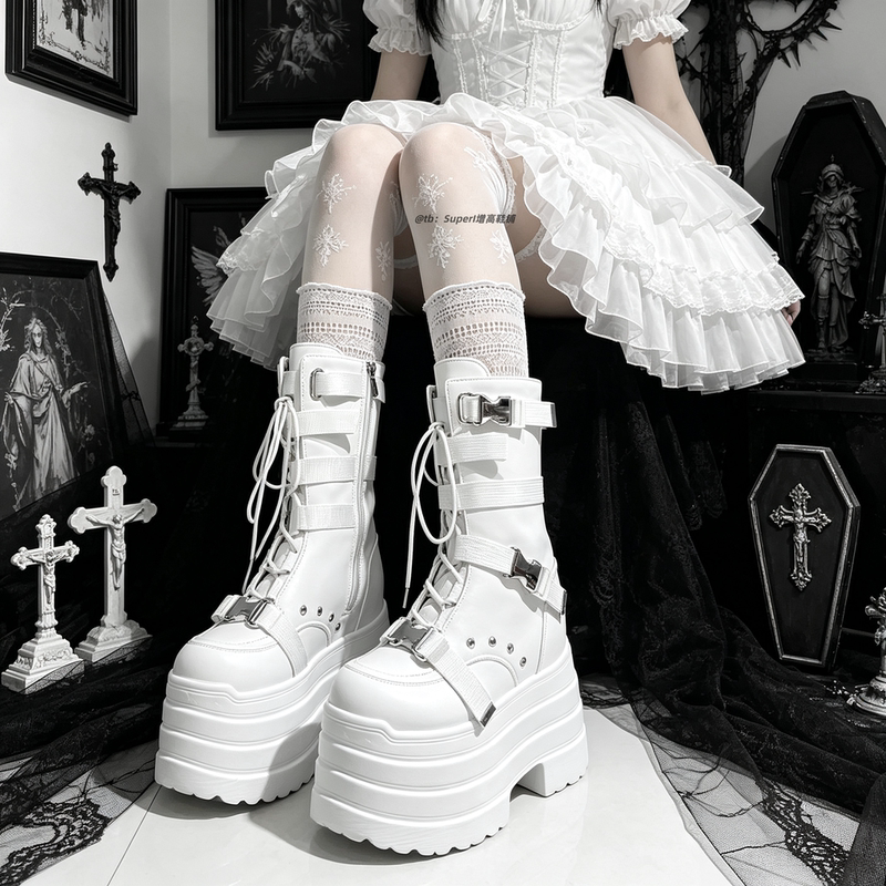 Platform Martin Boots with 16cm Height Increase, Cosplay Subculture Thick-Soled Shoes, Trendy Shoes for Petite Women, Concert Standing Shoes