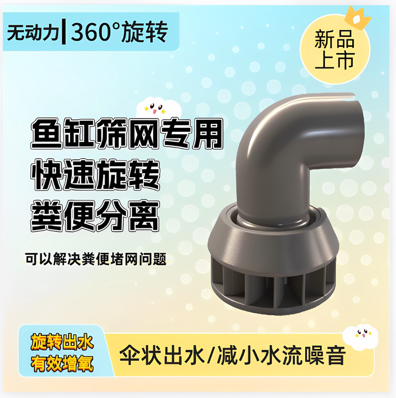 Fish Tank Filter with Rotating Water Outlet, Bottom Filter, Stainless Steel Filter Mesh, Anti-Clogging Rotating Water Outlet, Rotating Wave-Making Outlet